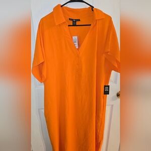 Ashley Stewart Womens 14/16 Bold Orange Dress/coverup With Poockets. New